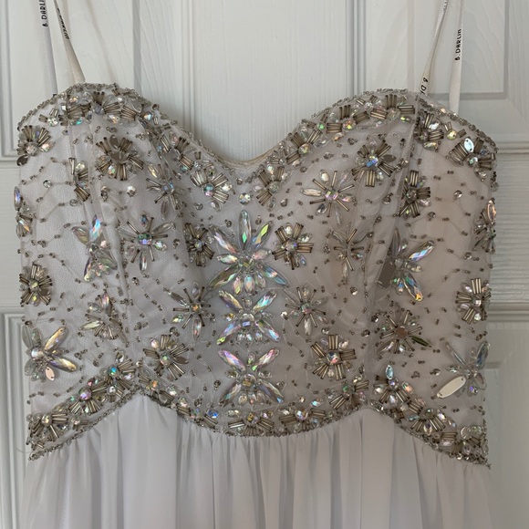 B Darlin Rhinestone White Prom Dress - Picture 2 of 5